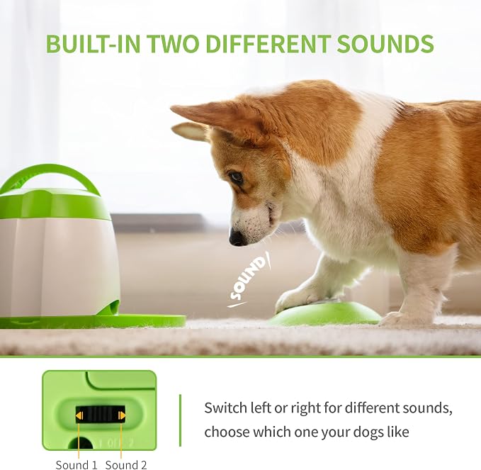 PETGEEK Automatic Dog Treat Dispenser with Button - Puzzle Memory Training Feeder, Pet Geek Button Treat Food Dispensing Toys Interactive, Iq Training Dog Feeder (Green)