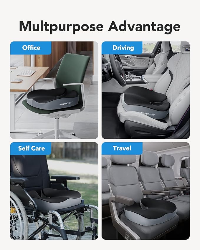 HUANUO Seat Cushion for Office Chairs, Extra Large Desk Chair Cushion for Back Pain Tailbone Pain Relief, Ergonomic Memory Foam Car Seat Cushion, Wheelchair Cushions for Long Sitting, Anti-Slip Bottom