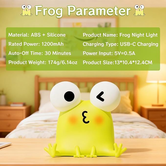 Frog Night Light for Kids, Cute Funny LED Squishy Novelty Animal Silicone Lamp, Dimmable/Timer Nursery Nightlight, Rechargeable Touch Bedside Lamp, Kids Room Decor, Baby Boys Girls Xmas Gifts
