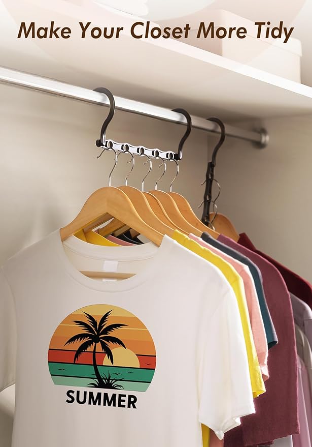 HOUSE DAY Closet Organizers and Storage 6 Pack, College Dorm Room Essentials, Multifunctional Organizer Magic Space Saving Hangers with 5 Holes, Storage Organization for Wardrobe Closet