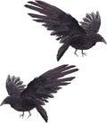 2-Pack Realistic Crows Lifesize Extra Large Handmade Black Feathered Crow for Halloween Decorations Birds, XL (15 inch+15 inch)
