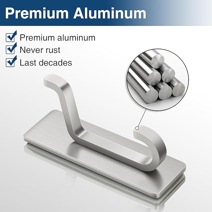 pickpiff Wall Hooks for Coat and Towel: 13LB Adhesive Door Hanger Stick on, Brushed Nickel