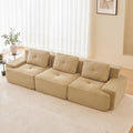 115" Modern Corduroy Cloud Sofa, Boneless Modular Large Sectional Couches for Living Room, Camel 3 Seater Compressed Memory Foam Couch, Extra Deep Seat, No Assembly