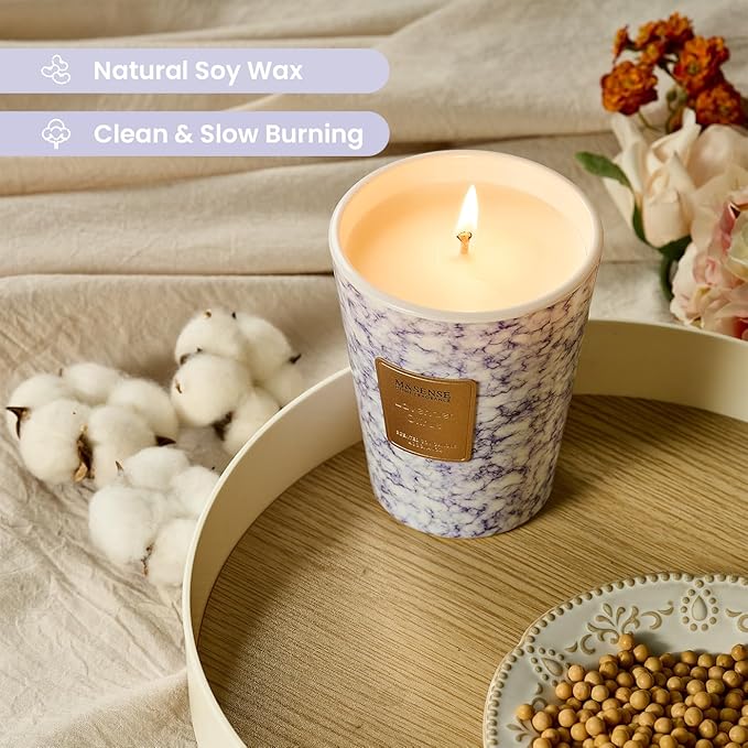 M&SENSE Lavender Citrus Scented Soy Candle, 3 Wick Highly Scented 14.1 Oz 80H, Aromatherapy Scented Candle Gift for Women and Men