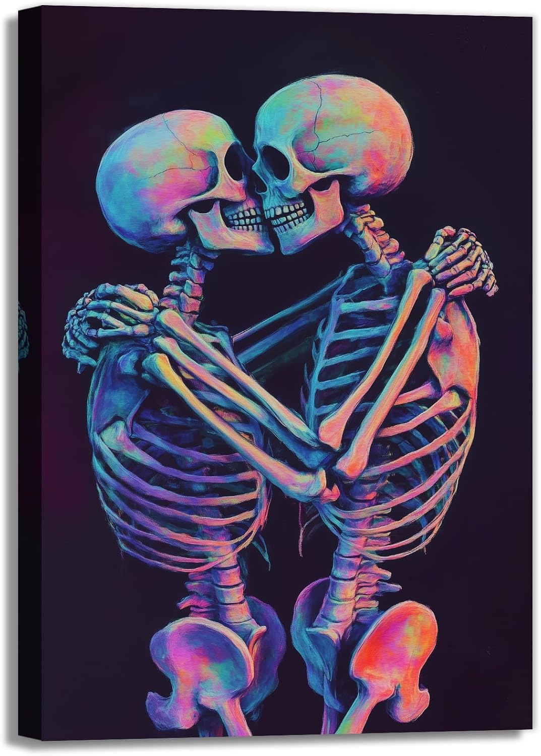 Skeleton Wall Art Kissing Skull Art Poster Skeleton Lover Picture Print On Canvas Abstract Horrible Theme Painting Framed Artwork Living Room Decor(Artwork-3,12"x18")