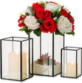 Glass Hurricane Candle Holder Large - Hewory 3pcs Black Rectangle Flower Holders Centerpiece for Table, Tall Floor Square Pillar Candle Lantern for Wedding, Anniversary, Party, Fireplace, Dining Room