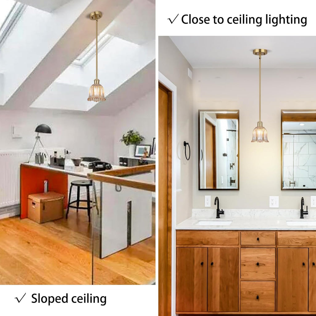 Modern Gold Pendant Light 3 Pack Brushed Brass Mid Century Chandelier Amber Glass Shades Adjustable Rods Farmhouse Ceiling Hanging Lighting Fixture Kitchen Island Dining Room Bedroom