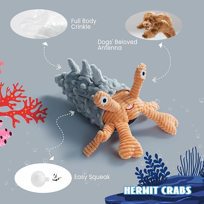 Nocciola Octopu Crinkle Squeaky Dog Toys for Aggressive Chewers, Durable Stuffed Plush Rope Tug Puppy Toy for Small, Medium Large Dogs, Octopus Fish Ocean Beach Summer, Dog Birthday Gifts