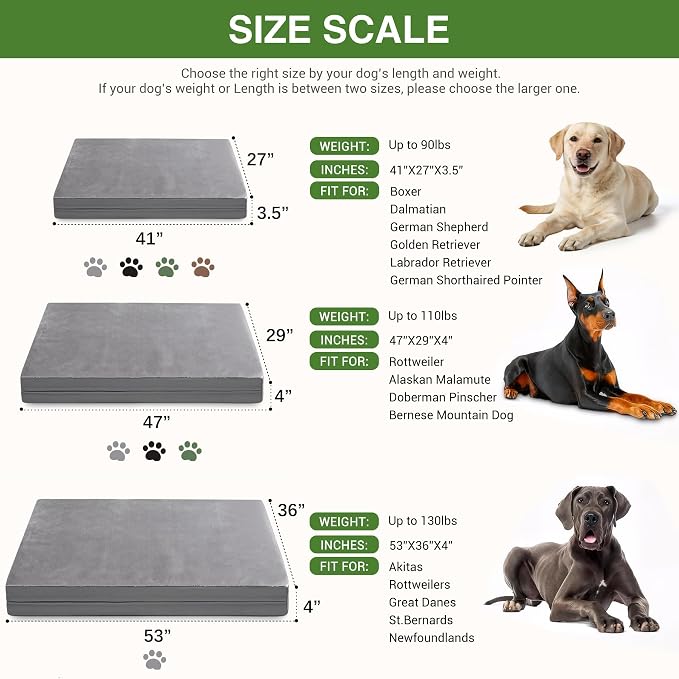 Waterproof XXL Dog Bed, Outdoor Washable Large Foam Crate Pad 48" Anti-Slip | Jumbo Pet Bed, Reversible Faux Leather & Flannel, Durable Removable Cover, Kennel Pad 47"x29" Gray