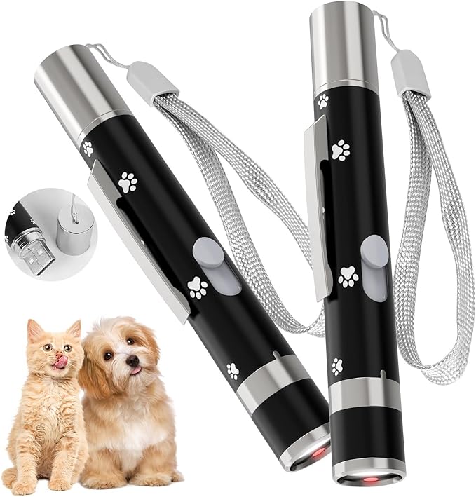 Cat Toys, 2 Pieces, USB Rechargeable Interactive Cat Mouse Toys, 3 Light Modes & 5 Adjustable Patterns, Portable Kitten Toy for Indoor Cats & Dogs, Training & Exercise Fun
