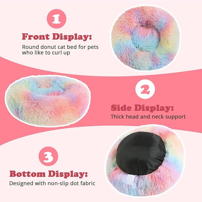 JOLLYVOGUE Dog & Cat Bed, Calming Anti-Anxiety Pet Bed for Small Dogs, Fluffy Donut Cushion for Small and Medium Pets (23")