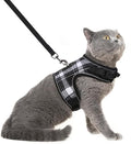 PUPTECK Soft Mesh Cat Vest Harness and Leash Set Puppy Padded Pet Harnesses Escape Proof for Cats Small Dogs Rabbits Bunny, Plaid Black, XL
