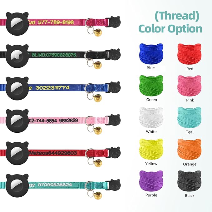Personalized Cat Collar with Airtag Holder, Custom Embroidered with Name, Nylon ID Collar for Cat with Breakaway Safety Release Buckle and Bell