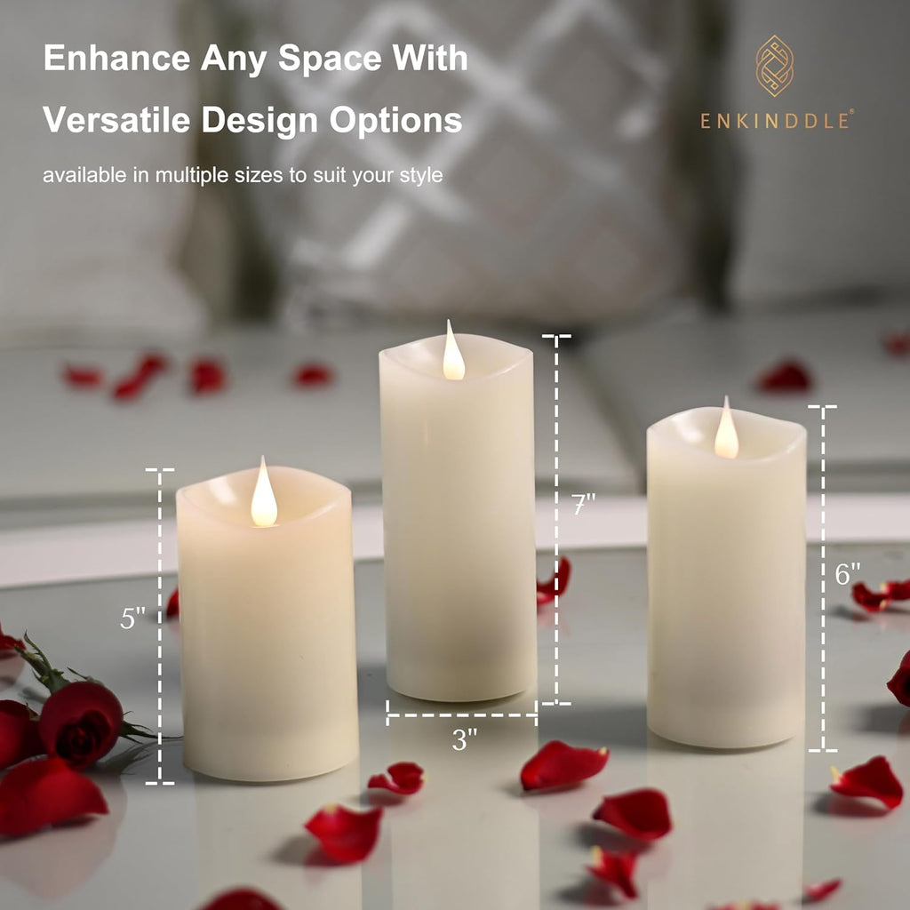 Flickering Flameless Candle, Real Wax LED Pillar Candle with 3D Moving Flame, Battery Operated, Built-in Timer, Ivory, Unscented, Safe for Home Décor, and Holidays 3" x 5.12"