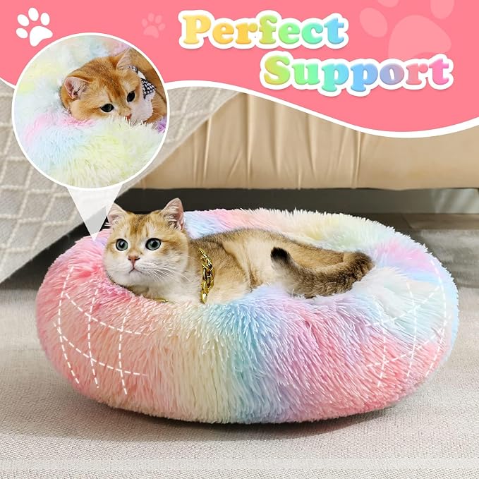JOLLYVOGUE Dog & Cat Bed, Calming Anti-Anxiety Pet Bed for Small Dogs, Fluffy Donut Cushion for Small and Medium Pets (23")