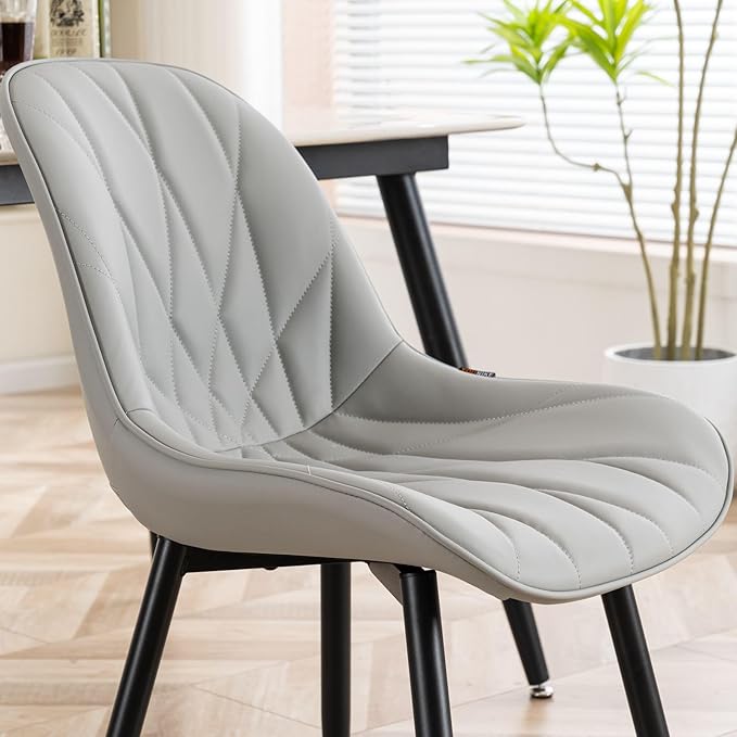 Rowill Dining Chairs Set of 2 - Modern Kitchen Chairs with Soft Backrest, Sturdy Metal Legs & Non-Slip Pads, Suitable for Home Kitchen, Faux Leather Upholstered Seats for Dining Room, Grey