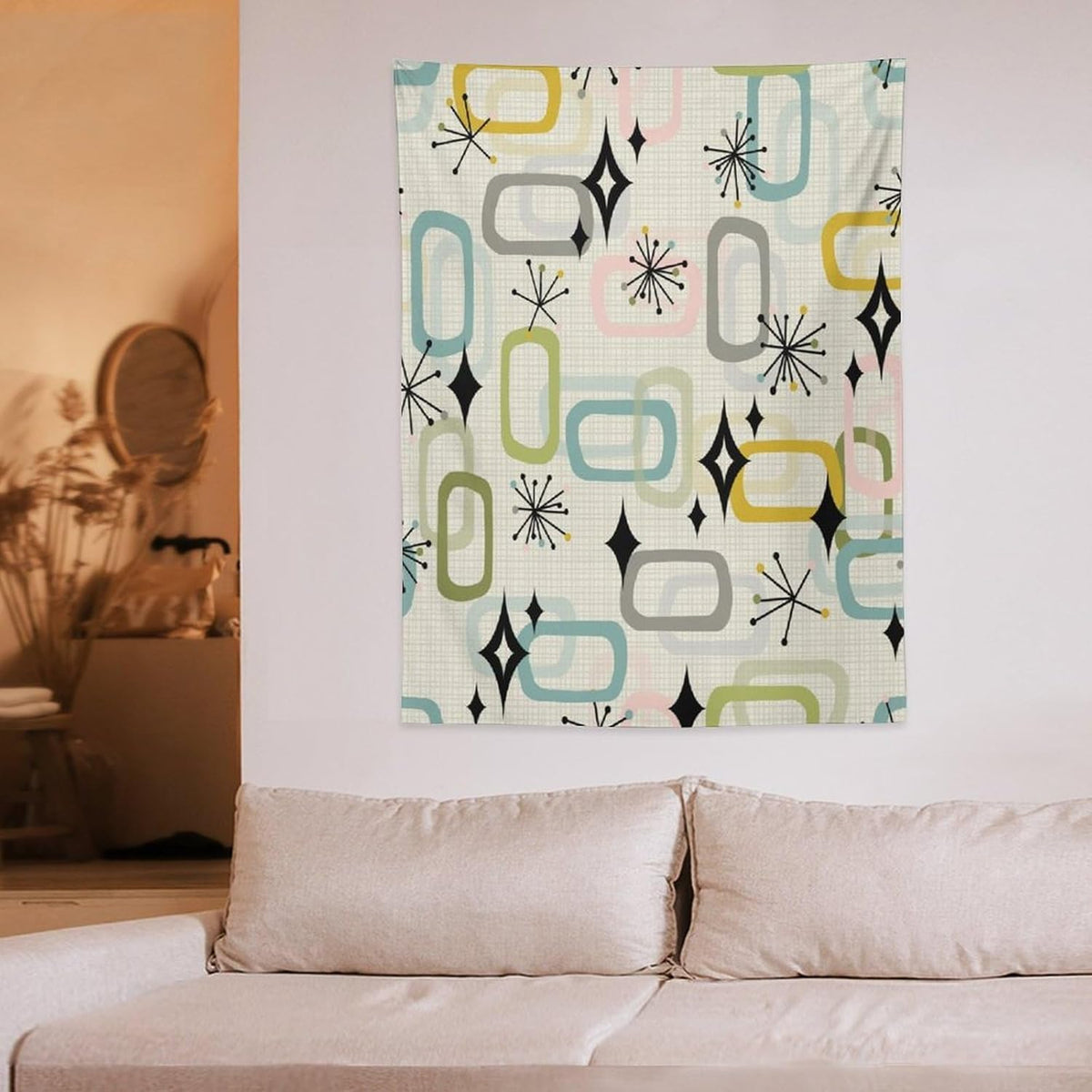 ICMOLYYENLO Boho Medieval Cat Tapestry, Abstract Atomic Starburst Geometric Aesthetic Art Wall Hanging For Bedroom Living Room Dormitory 40x60 Inches