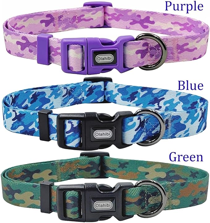 Dog Collar Leash Set, Camouflage Pattern, Polyester Material, Adjustable Collar and 5ft Matching Leash, for Small Dogs.(S, Purple Camo)