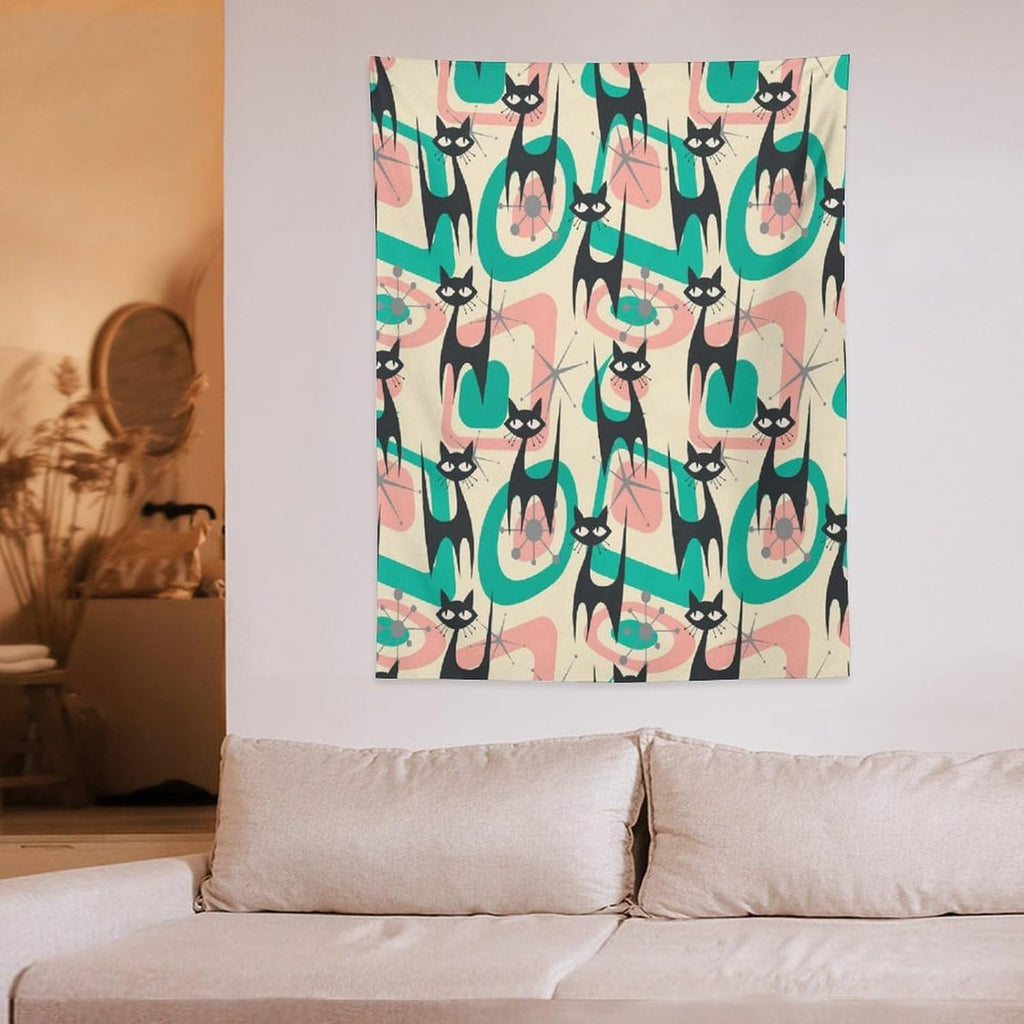 ICMOLYYENLO Boho Medieval Cat Tapestry, Abstract Atomic Starburst Geometric Aesthetic Art Wall Hanging For Bedroom Living Room Dormitory 50x60 Inches