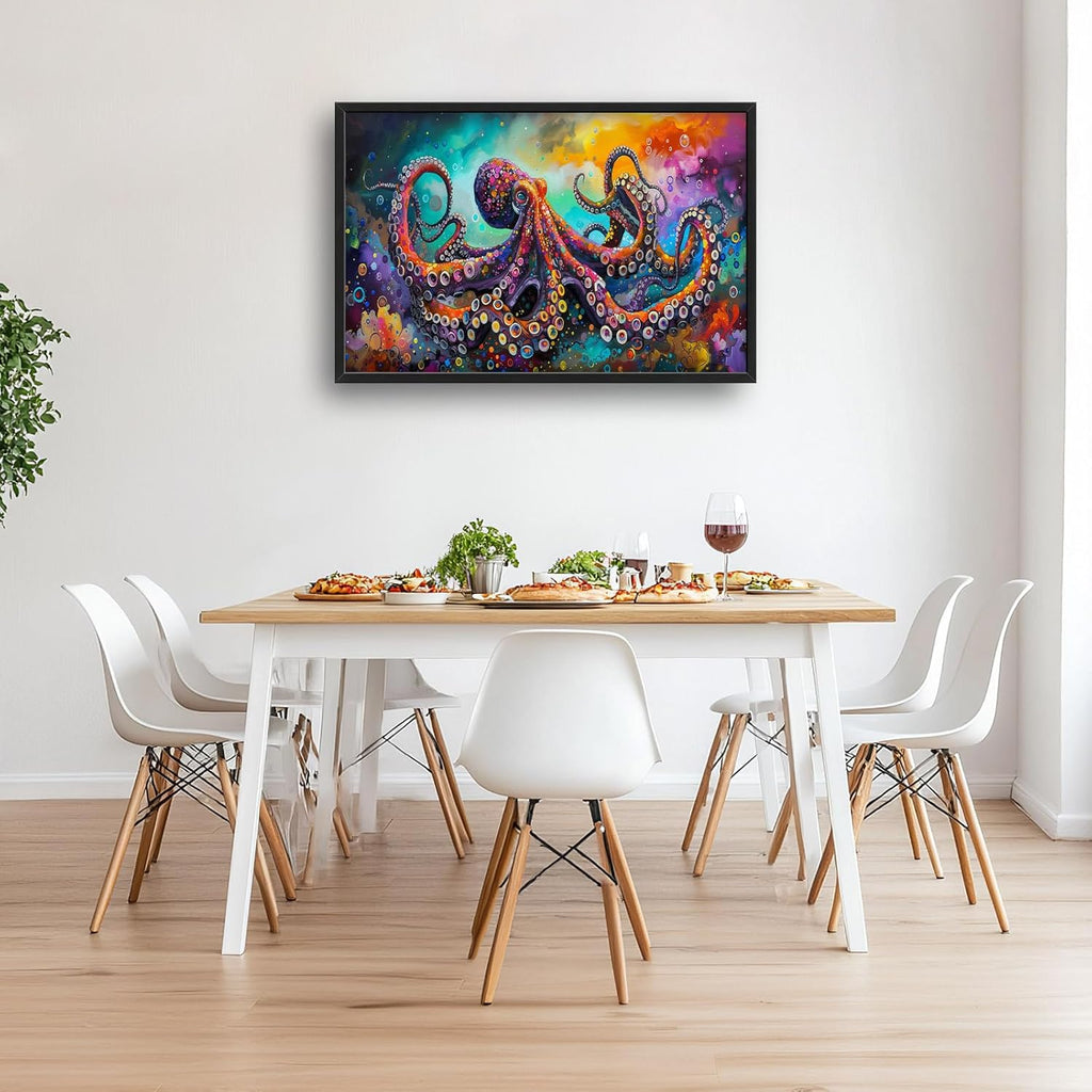 Quorin Octopus Large Wall Art Abstract Colorful Octopus Pictures Sea Ocean Animal Wall Decor Canvas Print Painting Artwork for Bathroom Living Room Bedroom 36L x 24W