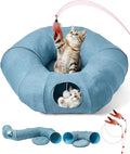 Odoland Linen Cat Tunnels with Central Cat Bed, Interactive Cat Toys Detachable Washable Soft Mat Large Indoor Play Tunnel Cave for Kittens and Small Animals
