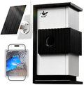 Bird House with Camera 2K HD, Solar & Battery Powered, Dual Night Vision, PIR Motion Sensor, Two-Way Audio, WiFi App Control, Weatherproof Wooden Smart Bluebird Nest Box for Outdoor Use, Gray