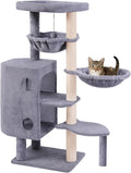 HUITREE 45in Cat Tree Tower with Big Condo for Indoor Cats,Cat Tower with Scratching Post,Scratching Board and Cat Toys,Multi-Level,Small Space,Transformer Cat Tree (Grey+)