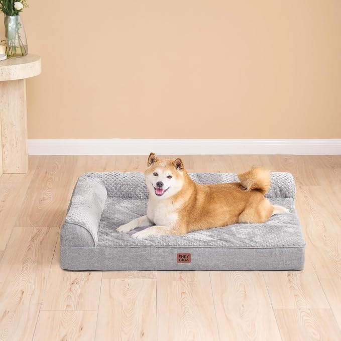 EHEYCIGA Orthopedic Dog Bed, Medium Memory Foam Dog Bed, Grey | Small Dog Sofa with Washable Removable Cover, Waterproof Pet Couch for Crate with Nonskid Bottom, 35x22x6