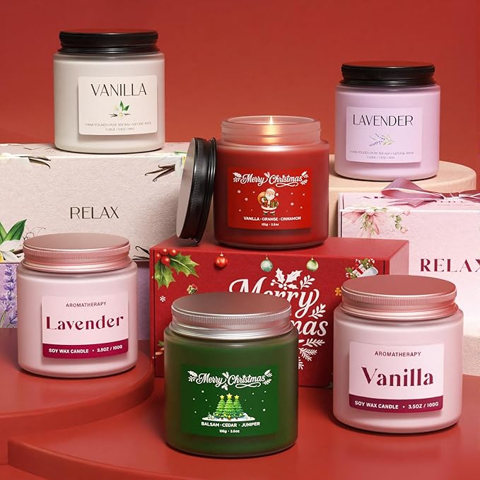 Christmas Candles, Soy Candles for Women & Men, Holiday Candle Gift Set for Women, Perfect Christmas Gifts for Mom, Dad, Teachers, Friends & Loved Ones