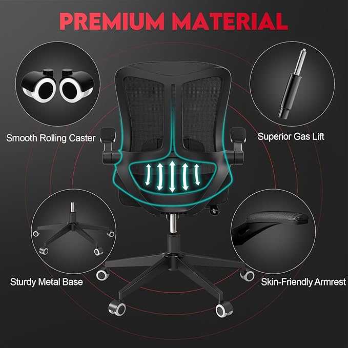 Ergonomic Office Chair - 400LB Comfy Desk Chairs with Adjustable Headrest and Lumbar Back Support, Mesh Computer Chairs with Wheels and Arms for Home Office, Study, Bedroom and Dorm (03black)