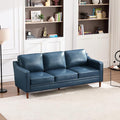 Kingfun 80" Faux Leather Sofa, 3 Seater Couch, Mid Century Modern Couches with Solid Wood Frame for Living Room & Bedroom, Royal Blue