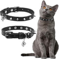 EXPAWLORER Leather Cat Collar for Girl Boy- Adjustable Pet Collar with Safety Elastic Belt,Personalized Punk Accessories Buckle Collars with Bell & Durable D-Ring,Pure Rivets(Black)