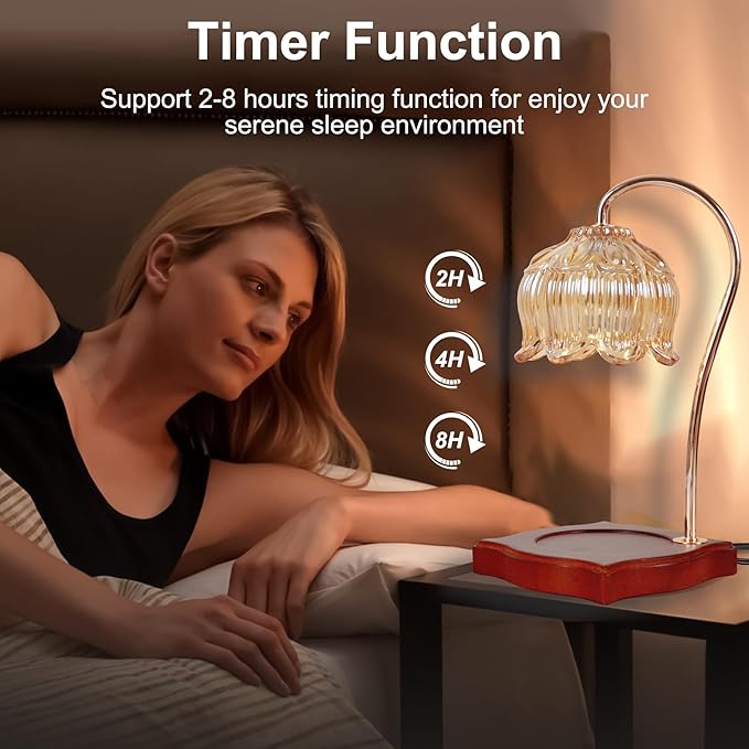 Candle Warmer Lamp Dimmable Wax Melt Warming Lamp with Timer Scented Wax Candle in Jar During Bathing & Yoga & Meditation with 2 Bulbs Home Decor Gift for Female (Blooming Flowers)