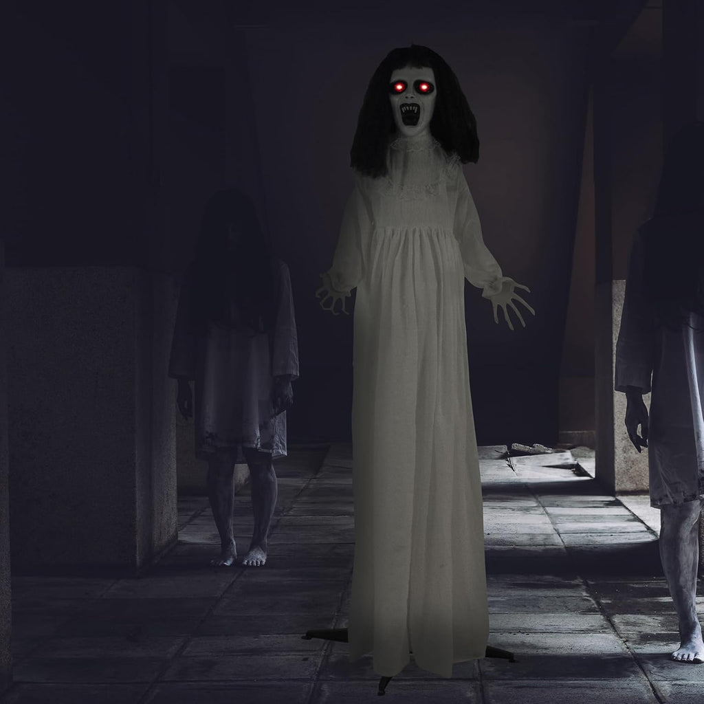 Haunted Hill Farm Life-Size Scary Demon Bride Halloween Animatronic with Touch Activated Lights and Sound, Battery Operated Indoor or Covered Outdoor Halloween Decorations for Home or Haunted House