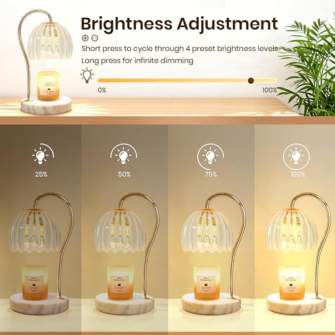 Candle Warmer Lamp with Timer, Electric Candle Warmer with 2 Bulbs for Scented Candles, Dimmable Wax Melt Warmer with Marble Base for Home Room Décor, Gifts for Women Mom