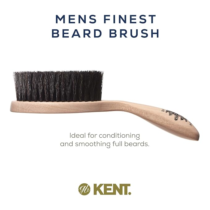 Kent BRD5 Men's Beard and Mustache Brush - Hand-Mixed Horsehair and Nylon Blend for Flawless Shaping and Grooming, Ergonomic Pistol-Like Grip Wood Handle, Dry or Wet Beard, Distributes Oils/Balms