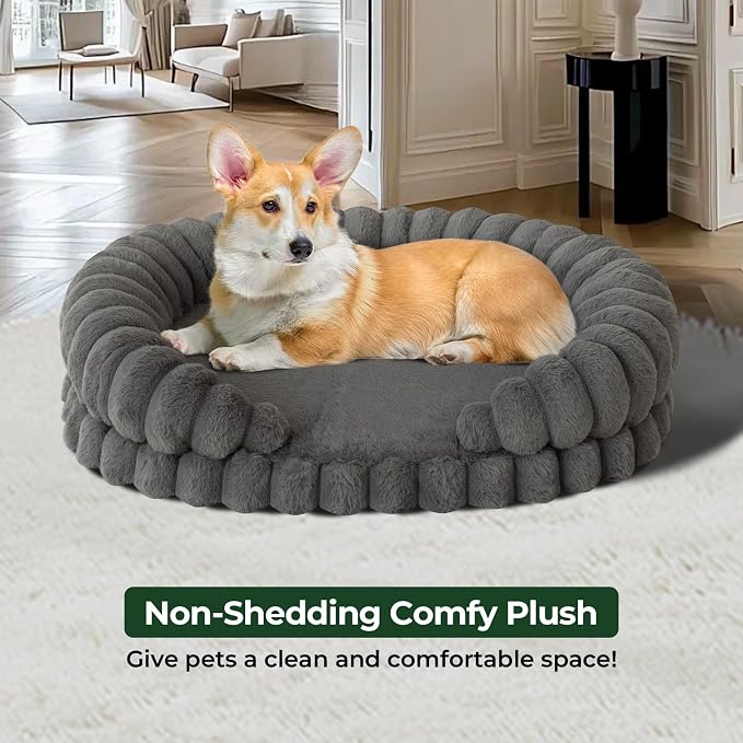 BALANCE Calming Dog Bed for Medium Sized Dogs, 30 Inches Oval Washable Pet Bed with Sides, Orthopedic Pet Couch Sofa with Non-Slip Bottom, Gray