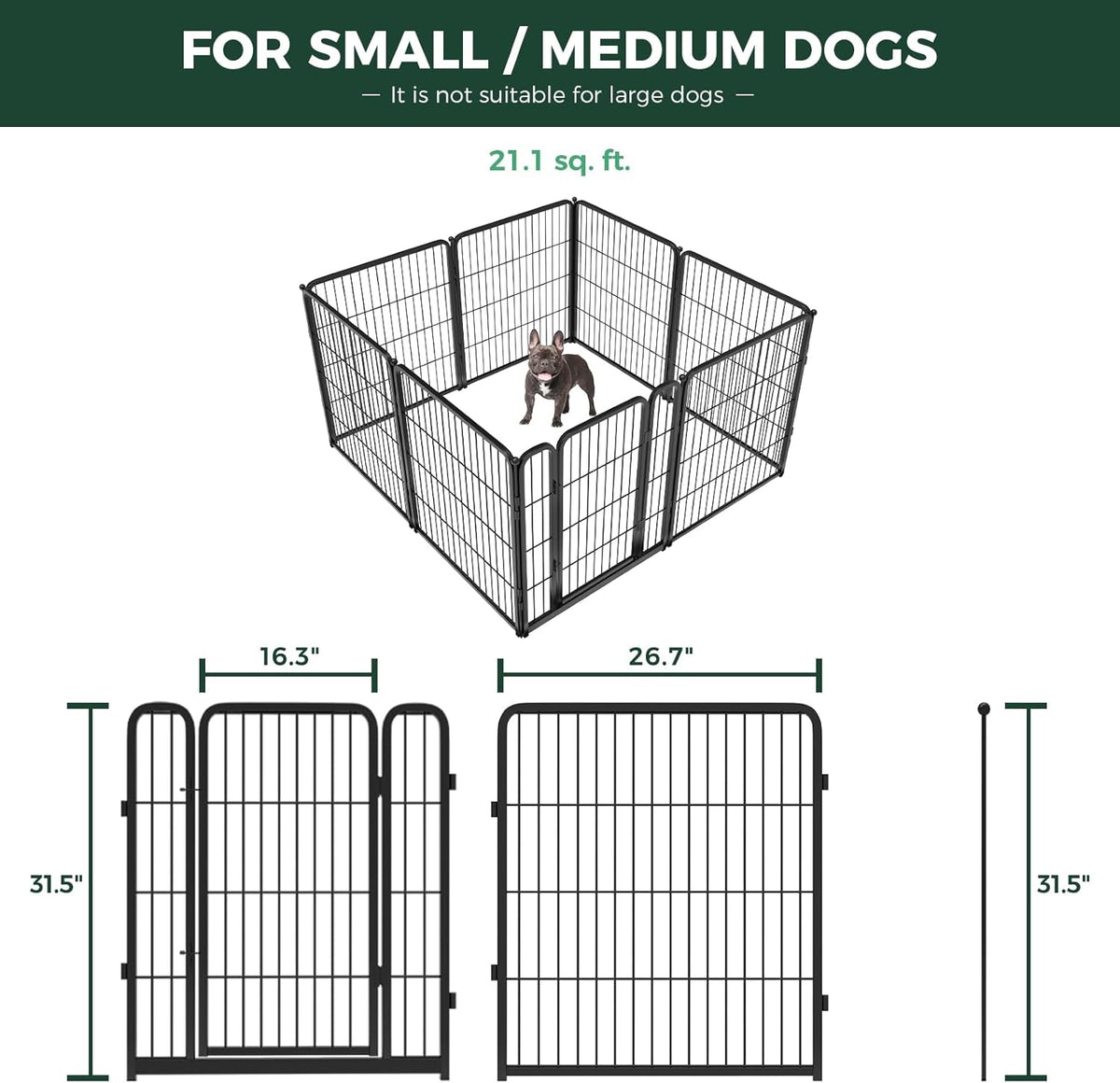 FXW Homeplus Unleashed Indoor Dog Playpen - Stress-Free and Safe Play, Heavy Duty 32 Inch 8 Wire Panels Dog Pen for Small and Medium Dogs, Black│Patented