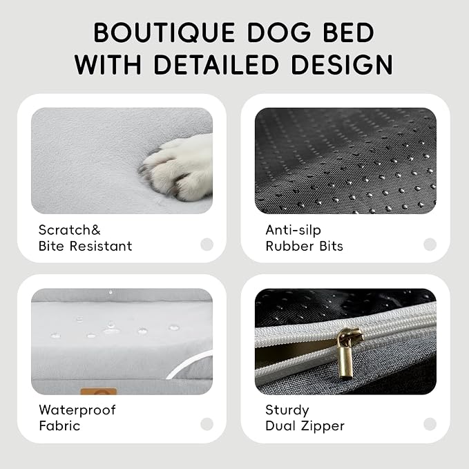 Homemate Dog Bed Large Sized Dog: 42"x30" Orthopedic Pet Bed with Toy | Large Dogs Bed with Non-Slip Botton & Removable Washable Cover Cat Bed Sofa XL Outdoor Crate Pad Couch Light Grey