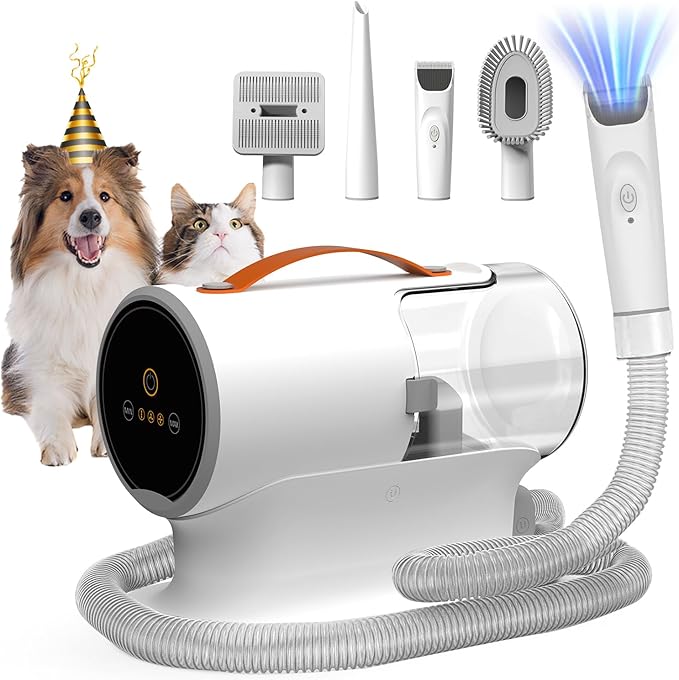 Dog Vacuum for Shedding Grooming, 12000pa Suction Dog Hair Vacuum, Pet Grooming Kit with 2l Dust Cup, Low Noise, 3 Levels, 5 Grooming Tools