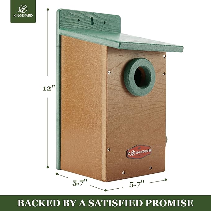 Kingsyard Recycled Plastic Bird House for Outdoor - Durable Nesting Box with Clear View Panel & Predator Guard for Bluebird Wren Swallow Finch, Green & Brown