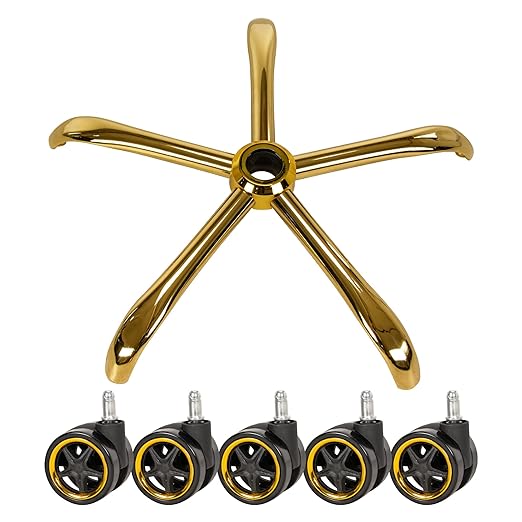 Frassie Office Chair Base Replacement with Wheels, Heavy Duty 2500LBS Metal Stool Chair Base, 28 inch Desk Chair Base Replacement Part (Gold)