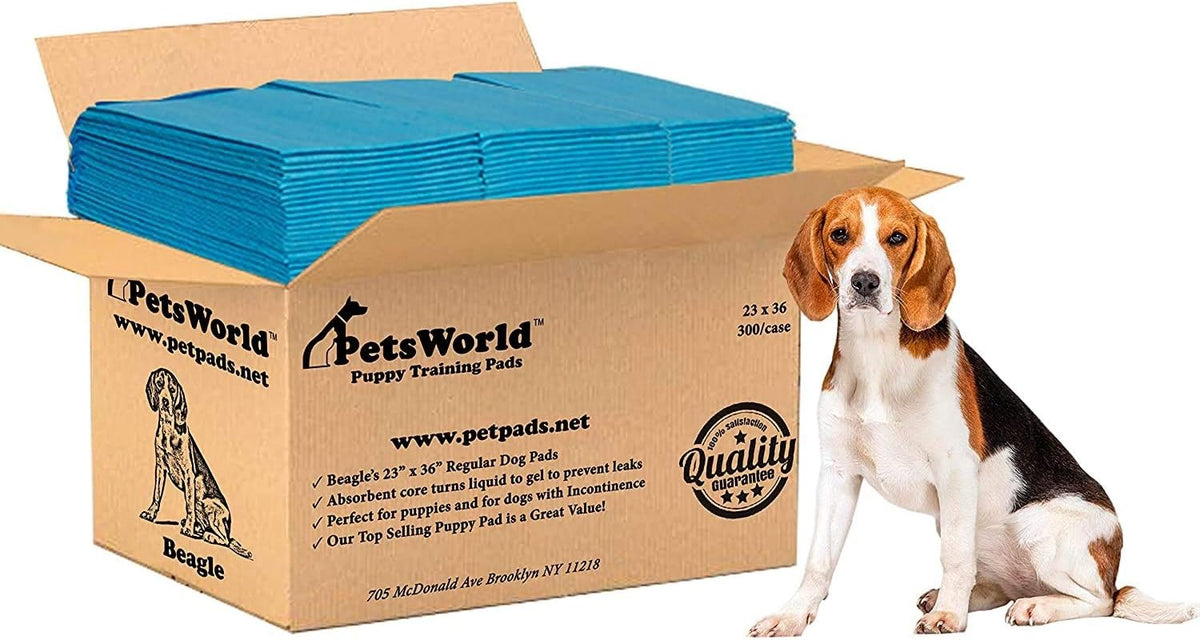 PETSWORLD Puppy Pads, 23x36 Inch, 300 Count - Puppy Pee Pads for Dogs, Tear Resistant, Economy Value, Super-Absorbent Polymer Gel Core, Perfect for Puppies, Smaller Dogs