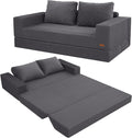 COMAX Convertible Sofa Bed Queen, Corduroy Folding Floor Couch Pull Out Couch Bed Futon Sleeper with Pillows, Fold Out Boneless Sofa Comfy Lounge Mattress Loveseat for Living Room Bedroom, Grey