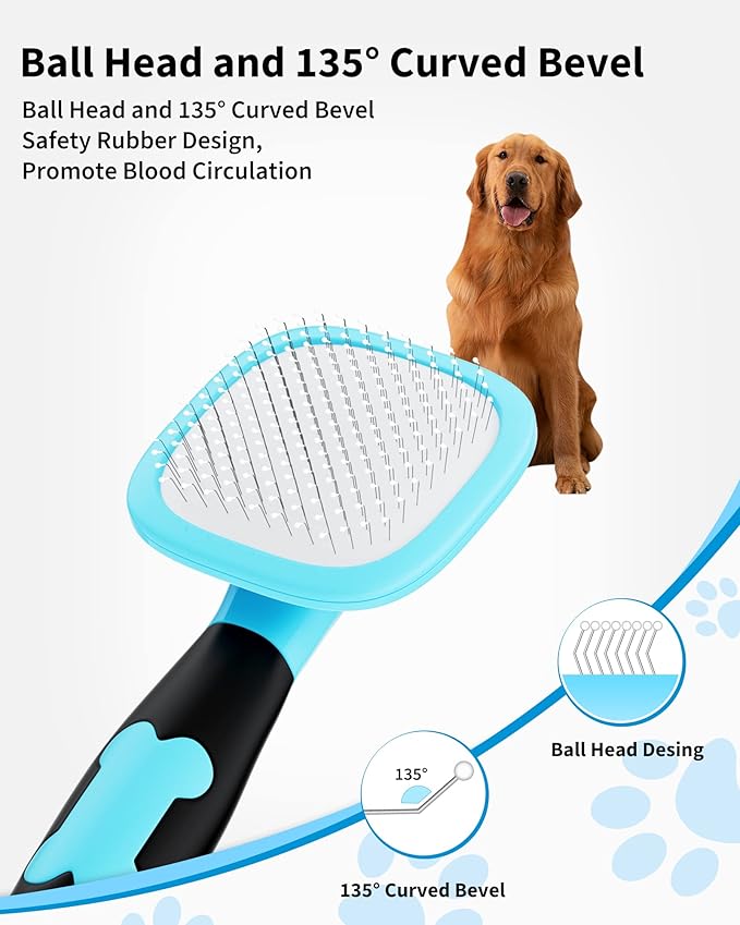 Glendan Dog & Cat Grooming Brush - Slicker Shedding Tool (Blue)