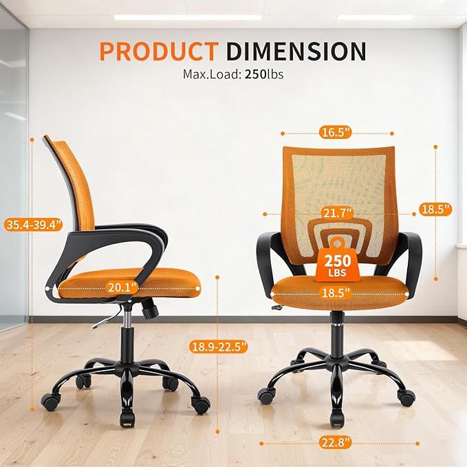 BestOffice Office Computer Chair Ergonomic Mesh Desk Chair with Lumbar Support Modern Executive Adjustable Stool Rolling Swivel for Back Pain (Orange)