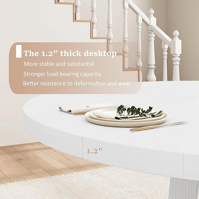GarveeHome Round Dining Table for 4,Kitchen Dining Room Circle Dinner Pedestal Table,Space Saving Wood Kitchen & Dining Room Furniture,White 47-inch Diameter