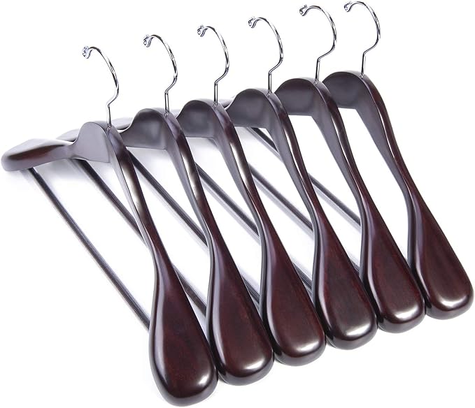 Nature Smile Wooden Coat Suit Hangers Womans Wood Jacket Outerwear Shirt Hangers Anti Slip Bar with Screw 6 Pack (16 inch Mahogany)