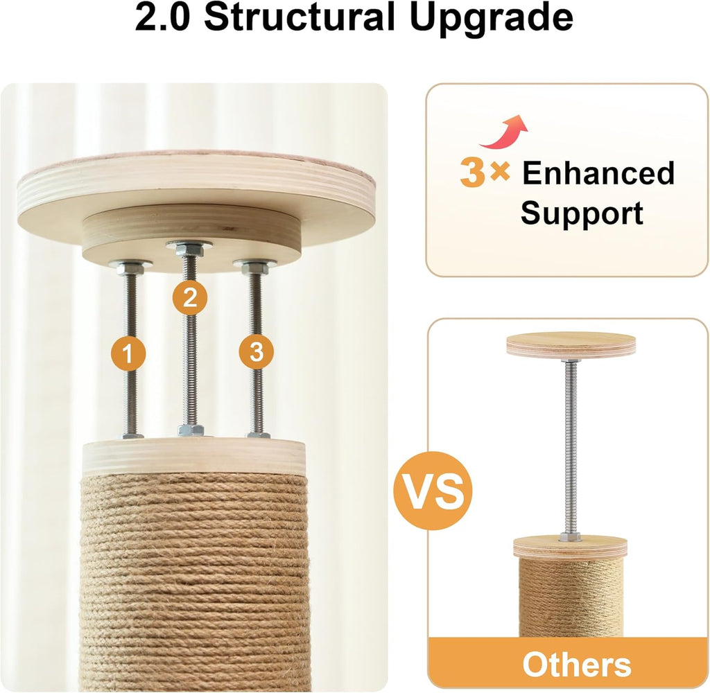 FUKUMARU Floor to Ceiling Cat Tree, 6 Level Adjustable Height (6-10 ft) Climbing Tower with Thickened Scratching Posts, Cats Activity Center with Cozy Hammock - Beige