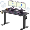 FLEXISPOT Standing Desk with Monitor Stand, 55 x 24 Inches One-Piece Electric Height Adjustable Computer Desk with Cup Holder, Home Office Desks (Black Frame+ Black Top)